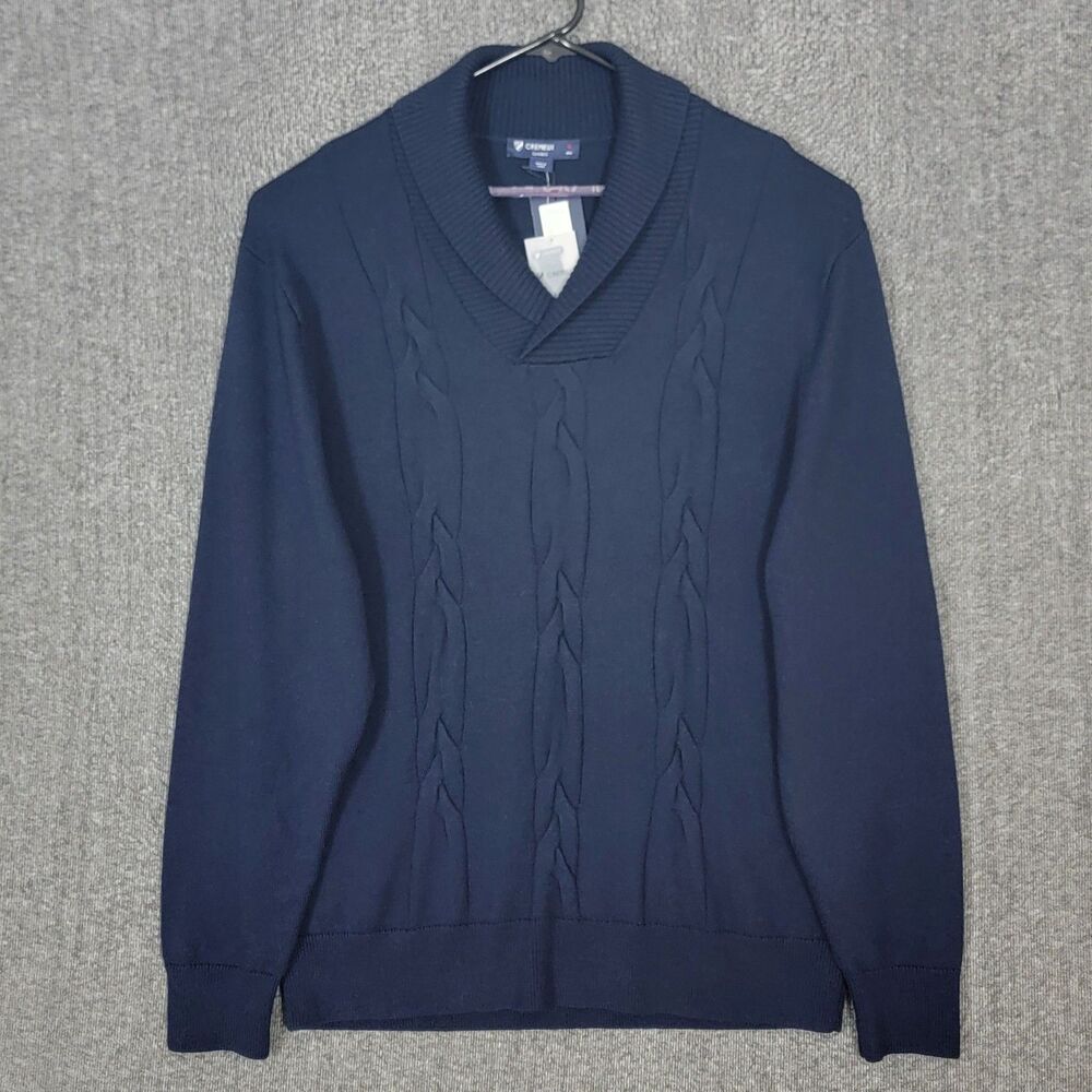 Cremieux Classics Sweater Mens XL Blue 100% Extra Fine Merino Wool Cable Knit